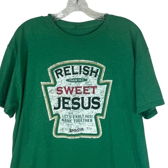 Religious Graphic Tshirt Mens Mediun Green Relish Sweet Jesus Biblical - Picture 3 of 6